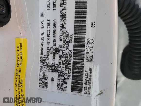 2015 Toyota Tundra SR with VIN 5TFRM5F11FX092454, listed as a Copart auction lot 57404175 with 87,717 mi miles and Salvage title. Bid and sale history available at DreamBid. Image 12.