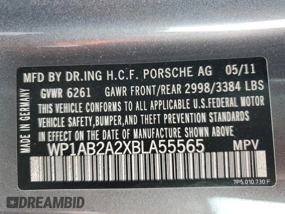 2011 Porsche Cayenne S with VIN WP1AB2A2XBLA55565, listed as a Copart auction lot 63094305 with 105,250 mi miles and Salvage title. Bid and sale history available at DreamBid. Image 14.