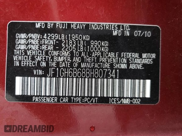 2011 Subaru Impreza Premium with VIN JF1GH6B68BH807341, listed as a Copart auction lot 54684875 with 77,984 mi miles and Salvage title. Bid and sale history available at DreamBid. Image 13.