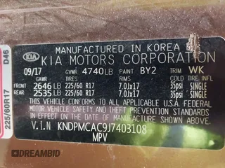 2018 Kia Sportage LX with VIN KNDPMCAC9J7403108, listed as a IAAI auction lot 41946497 with 123,023 mi miles. Bid and sale history available at carsss.com. Image 9.