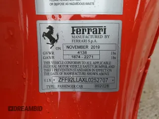 2020 Ferrari F8 z VIN ZFF92LLAXL0252707, wystawiony jako Copart lot #43547204 z przebiegiem 4092 mil mil oraz . Historia ofert i sprzedaży dostępna na DreamBid. Obrazek 13.