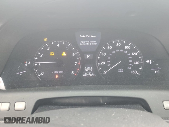 2012 Lexus LS 460 with VIN JTHCL5EF2C5012817, listed as a Copart auction lot 46099745 with 117,922 mi miles and Salvage title. Bid and sale history available at DreamBid. Image 9.