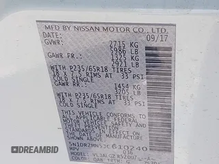 2018 Nissan Pathfinder SL with VIN 5N1DR2MN5JC610240, listed as a IAAI auction lot 41841057 with 100,217 mi miles and . Bid and sale history available at DreamBid. Image 9.