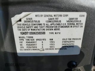 2006 GMC Envoy SLT with VIN 1GKDT13S962305588, listed as a Copart auction lot 69196964 with 118,289 mi miles and Salvage Title. Bid and sale history available at DreamBid. Image 14.