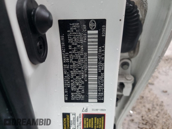 2014 Toyota Camry L with VIN 4T1BF1FK2EU732700, listed as a Copart auction lot 51231885 with 184,248 mi miles and Salvage Title. Bid and sale history available at DreamBid. Image 14.