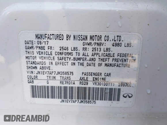 2018 Infiniti Q50 3.0t LUXE with VIN JN1EV7AP7JM358575, listed as a IAAI auction lot 41619592 with 47,520 mi miles. Bid and sale history available at carsss.com. Image 9.