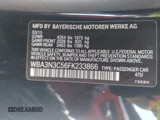 2015 BMW 4 Series 428i with VIN WBA3N3C56FK233866, listed as a IAAI auction lot 41983330 with 218,017 mi miles and . Bid and sale history available at DreamBid. Image 9.