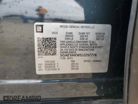 2018 Buick Enclave Essence with VIN 5GAEVAKW5JJ257778, listed as a Copart auction lot 46899845 with Not Provided miles and Non Repairable. Bid and sale history available at DreamBid. Image 13.