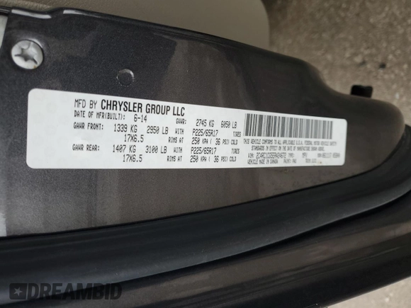 2014 Chrysler Town & Country Touring L 30th Anniversary with VIN 2C4RC1CG5ER424672, listed as a Copart auction lot 52248845 with 126,849 mi miles and Salvage title. Bid and sale history available at DreamBid. Image 13.