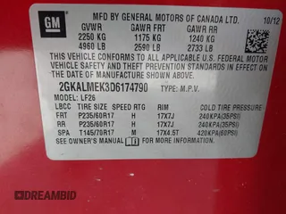 2013 GMC Terrain SLE with VIN 2GKALMEK3D6174790, listed as a IAAI auction lot 42370604 with 139,010 mi miles and . Bid and sale history available at DreamBid. Image 9.