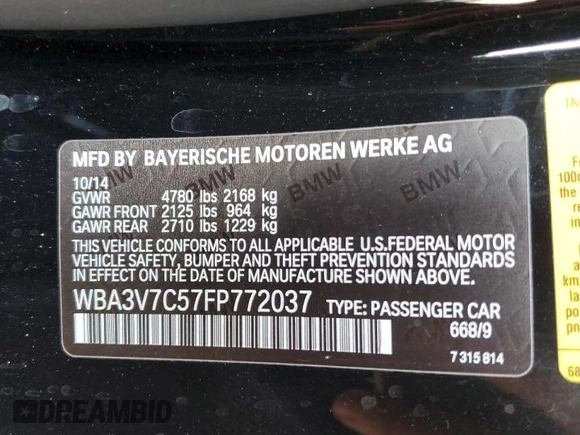 2015 BMW 4 Series 428i with VIN WBA3V7C57FP772037, listed as a Copart auction lot 42455645 with 207,970 mi miles and Salvage Title. Bid and sale history available at carsss.com. Image 12.