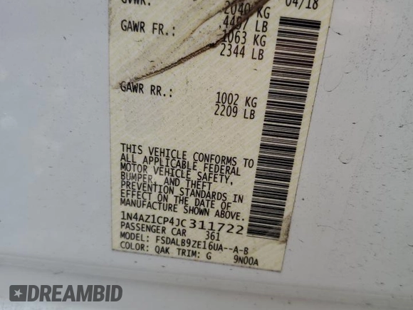 2018 Nissan LEAF S with VIN 1N4AZ1CP4JC311722, listed as a Copart auction lot 49008215 with 61,754 mi miles and Salvage Title. Bid and sale history available at DreamBid. Image 15.