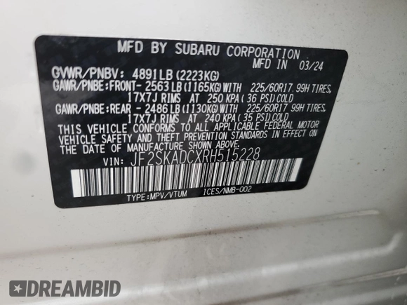 2024 Subaru Forester Premium with VIN JF2SKADCXRH515228, listed as a Copart auction lot 44690595 with 10,681 mi miles and Salvage Title. Bid and sale history available at carsss.com. Image 13.