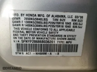 2006 Honda Pilot EX-L with RES with VIN 5FNYF28686B036261, listed as a Copart auction lot 46891555 with 203,992 mi miles and Salvage Title. Bid and sale history available at carsss.com. Image 13.