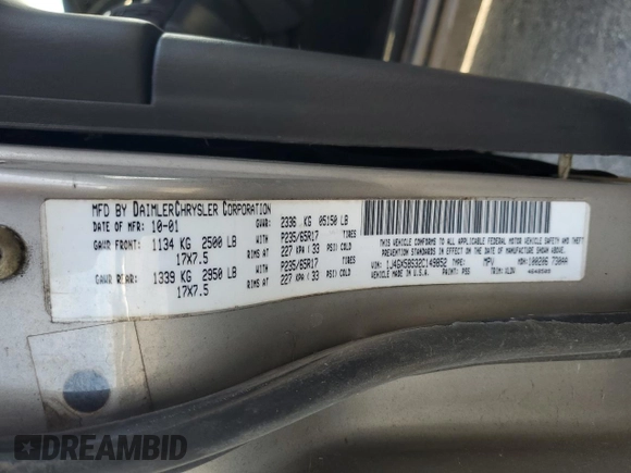 2002 Jeep Grand Cherokee Limited with VIN 1J4GX58S32C149852, listed as a Copart auction lot 71655864 with 190,918 mi miles and Salvage Title. Bid and sale history available at DreamBid. Image 13.