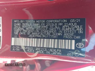2021 Toyota Corolla LE with VIN JTDEPMAE3MJ177581, listed as a IAAI auction lot 42045647 with 50,653 mi miles and . Bid and sale history available at DreamBid. Image 9.
