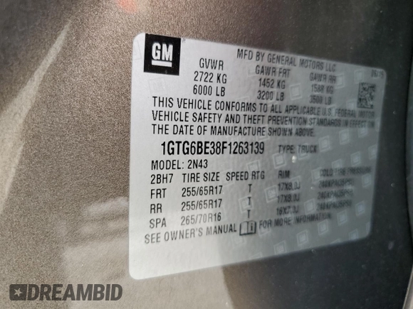 2015 GMC Canyon 4WD SLE with VIN 1GTG6BE38F1263139, listed as a Copart auction lot 75479854 with 124,765 mi miles and Salvage Title. Bid and sale history available at carsss.com. Image 14.