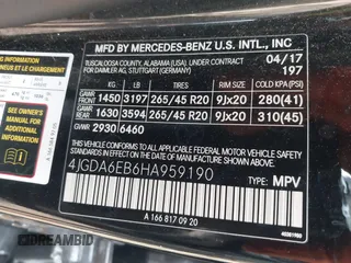 2017 Mercedes-Benz GLE 43 AMG с VIN 4JGDA6EB6HA959190, выставлен на аукционе IAAI как лот 42463806 с пробегом 106 420 миль миль и . История ставок и продаж доступна на DreamBid. Изображение 9.