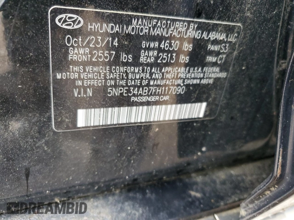 2015 Hyundai Sonata Sport with VIN 5NPE34AB7FH117090, listed as a Copart auction lot 55347845 with 131,090 mi miles and Clean Title. Bid and sale history available at carsss.com. Image 12.