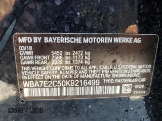 2019 BMW 7 Series 740i with VIN WBA7E2C50KB216499, listed as a Copart auction lot 68828673 with 94,549 mi miles. Bid and sale history available at carsss.com. Image 12.