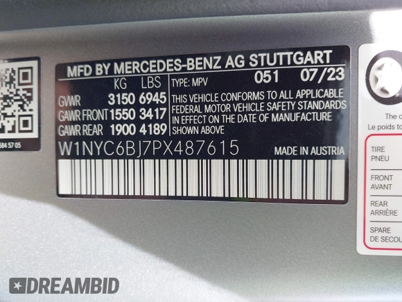 2023 Mercedes-Benz G 550 with VIN W1NYC6BJ7PX487615, listed as a IAAI auction lot 41657886 with 8,978 mi miles and . Bid and sale history available at DreamBid. Image 9.