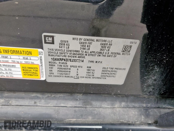 2014 GMC Acadia SLE with VIN 1GKKRPKD7EJ337214, listed as a Copart auction lot 55017805 with 145,313 mi miles and Salvage Title. Bid and sale history available at carsss.com. Image 13.