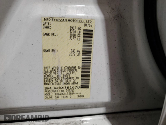 2016 Nissan Altima S z VIN 1N4AL3AP1GN361670, wystawiony jako Copart lot #60215215 z przebiegiem 142 021 mil mil oraz Szkoda całkowita • Salvage title. Historia ofert i sprzedaży dostępna na DreamBid. Obrazek 12.