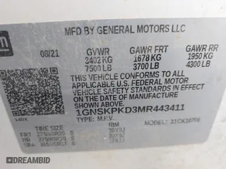 2021 Chevrolet Tahoe Z71 with VIN 1GNSKPKD3MR443411, listed as a IAAI auction lot 41593693 with 118,880 mi miles. Bid and sale history available at carsss.com. Image 9.