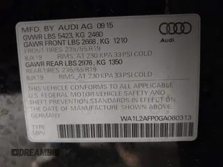 2016 Audi Q5 Premium Plus with VIN WA1L2AFP0GA060313, listed as a IAAI auction lot 42518296 with 54,842 mi miles and . Bid and sale history available at DreamBid. Image 9.