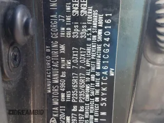2012 Kia Sorento LX with VIN 5XYKTCA61CG240161, listed as a Copart auction lot 81525333 with Not Provided miles and Salvage Title. Bid and sale history available at DreamBid. Image 13.