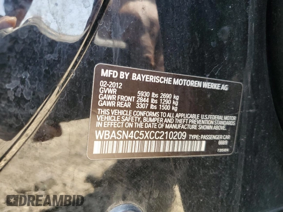 2012 BMW 5 Series 550i Gran Turismo with VIN WBASN4C5XCC210209, listed as a Copart auction lot 60665625 with 97,078 mi miles and Salvage title. Bid and sale history available at DreamBid. Image 13.