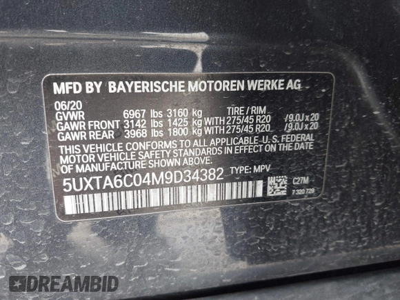 2021 BMW X5 xDrive45e with VIN 5UXTA6C04M9D34382, listed as a IAAI auction lot 42080996 with 24,638 mi miles and . Bid and sale history available at DreamBid. Image 9.