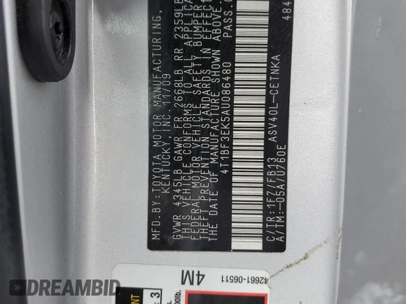 2010 Toyota Camry with VIN 4T1BF3EK5AU086480, listed as a Copart auction lot 52026525 with 181,780 mi miles and Salvage Title. Bid and sale history available at carsss.com. Image 14.