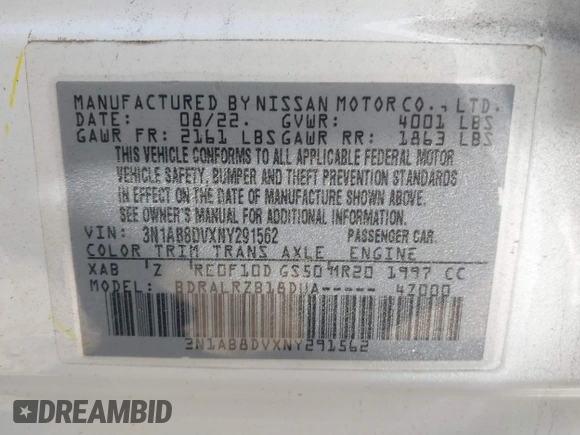 2022 Nissan Sentra SR with VIN 3N1AB8DVXNY291562, listed as a IAAI auction lot 41889661 with 52,731 mi miles. Bid and sale history available at carsss.com. Image 9.