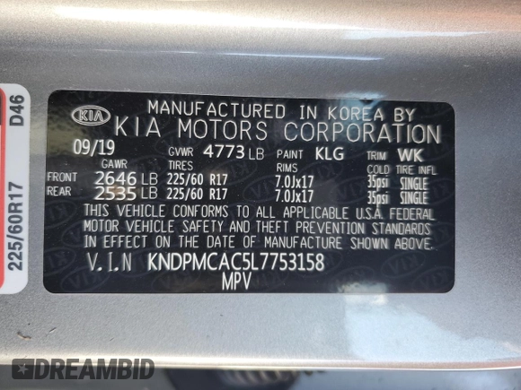 2020 Kia Sportage LX with VIN KNDPMCAC5L7753158, listed as a Copart auction lot 52417295 with 34,390 mi miles and Salvage Title. Bid and sale history available at carsss.com. Image 16.