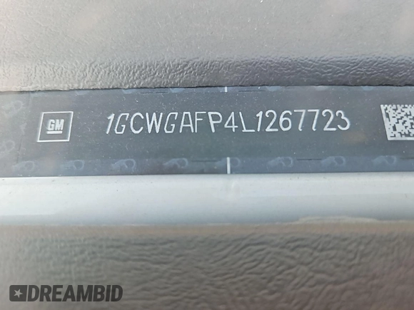 2020 Chevrolet Express Cargo with VIN 1GCWGAFP4L1267723, listed as a IAAI auction lot 42832826 with 91,273 mi miles and . Bid and sale history available at DreamBid. Image 5.