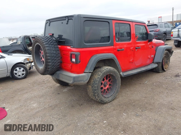 2020 Jeep Wrangler Unlimited Willys with VIN 1C4HJXDN8LW213889, listed as a IAAI auction lot 41561034 with 97,489 mi miles and . Bid and sale history available at DreamBid. Image 4.
