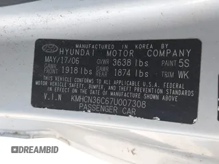 2007 Hyundai Accent SE z VIN KMHCN36C67U007308, wystawiony jako IAAI lot #42312114 z przebiegiem 105 096 mil mil oraz . Historia ofert i sprzedaży dostępna na DreamBid. Obrazek 9.