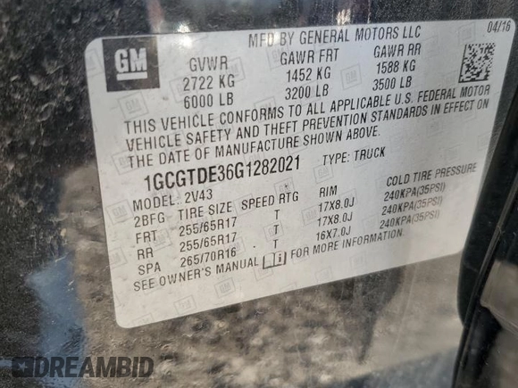 2016 Chevrolet Colorado 4WD Z71 z VIN 1GCGTDE36G1282021, wystawiony jako Copart lot #52879955 z przebiegiem 43 163 mil mil oraz Szkoda całkowita • Salvage title. Historia ofert i sprzedaży dostępna na DreamBid. Obrazek 14.