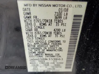 2008 Nissan Titan XE with VIN 1N6AA07D98N359661, listed as a Copart auction lot 43989065 with 171,479 mi miles and Salvage Title. Bid and sale history available at carsss.com. Image 14.