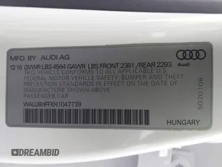 2017 Audi A3 z VIN WAUJ8HFFXH1047739, wystawiony jako IAAI lot #42313056 z przebiegiem 125 104 mil mil oraz . Historia ofert i sprzedaży dostępna na DreamBid. Obrazek 9.