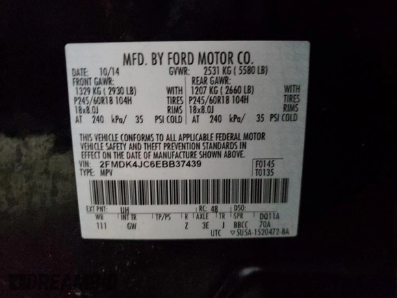 2014 Ford Edge SEL z VIN 2FMDK4JC6EBB37439, wystawiony jako Copart lot #45893485 z przebiegiem 205 209 mil mil oraz Czysty tytuł • Clean title. Historia ofert i sprzedaży dostępna na DreamBid. Obrazek 13.