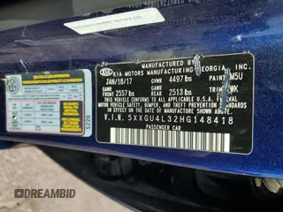2017 Kia Optima EX with VIN 5XXGU4L32HG148418, listed as a Copart auction lot 54163215 with 99,850 mi miles and Salvage title. Bid and sale history available at DreamBid. Image 13.