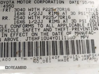 2000 Lexus RX 300 with VIN JT6HF10U4Y0111860, listed as a IAAI auction lot 42052981 with 137,828 mi miles and . Bid and sale history available at DreamBid. Image 9.