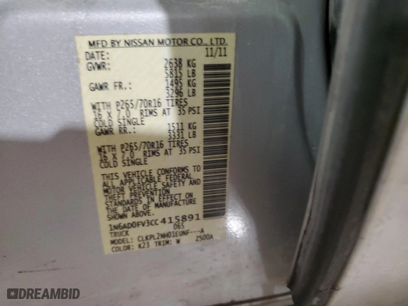 2012 Nissan Frontier SV with VIN 1N6AD0FV3CC415891, listed as a Copart auction lot 41370795 with 139,878 mi miles and Salvage Title. Bid and sale history available at carsss.com. Image 14.
