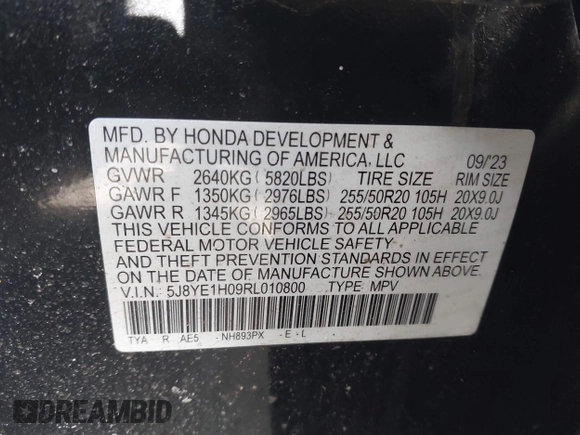 2024 Acura MDX w/A-Spec Package with VIN 5J8YE1H09RL010800, listed as a IAAI auction lot 41721806 with 25,525 mi miles and . Bid and sale history available at DreamBid. Image 9.