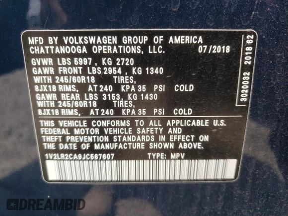 2018 Volkswagen Atlas SE with VIN 1V2LR2CA9JC587607, listed as a Copart auction lot 54824925 with 89,318 mi miles and Salvage title. Bid and sale history available at DreamBid. Image 13.