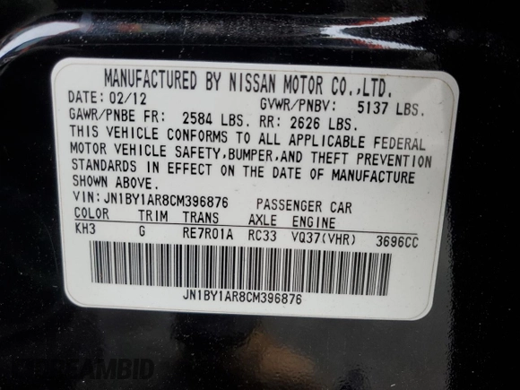 2012 Infiniti M37 with VIN JN1BY1AR8CM396876, listed as a Copart auction lot 85992784 with 223,227 mi miles and Salvage Title. Bid and sale history available at carsss.com. Image 12.