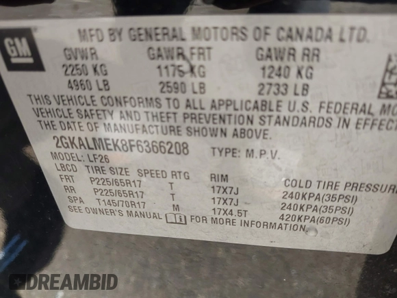 2015 GMC Terrain SLE z VIN 2GKALMEK8F6366208, wystawiony jako IAAI lot #41846623 z przebiegiem 198 841 mil mil oraz . Historia ofert i sprzedaży dostępna na DreamBid. Obrazek 9.