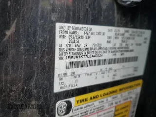2020 Ford Expedition Max Limited с VIN 1FMJK1KT7LEA47024, выставлен на аукционе Copart как лот 85666204 с пробегом 180 798 миль миль и Списание • Salvage title. История ставок и продаж доступна на DreamBid. Изображение 14.